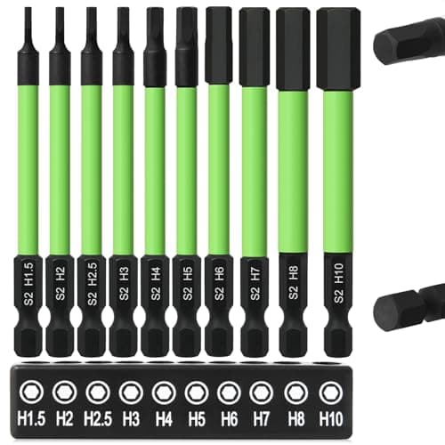 Image of CYLBAQ 10PCS Impact Allen Key Drill Bit Set - 89mm Long Heavy-Duty S2 Steel Hex Bits H1.5-H10, Strong Magnetic 1/4" Hex Shank Allen Wrench Bits, Rust-Proof & Impact-Resistant for Impact Drivers