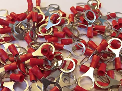 Image of red 10.5mm ring terminal crimp connector (for 10mm bolt/screw) 25 50 100 pack (100)