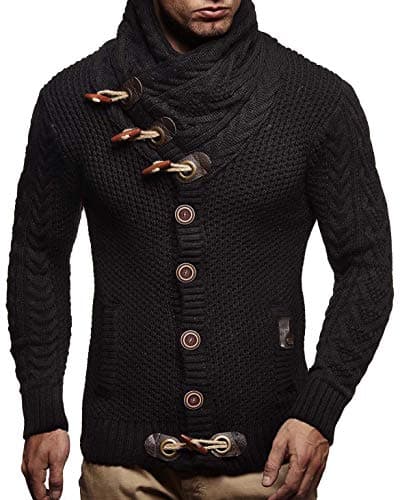 Image of Leif Nelson Men Cardigan Jacket Shawl Collar LN-4195 Black Large