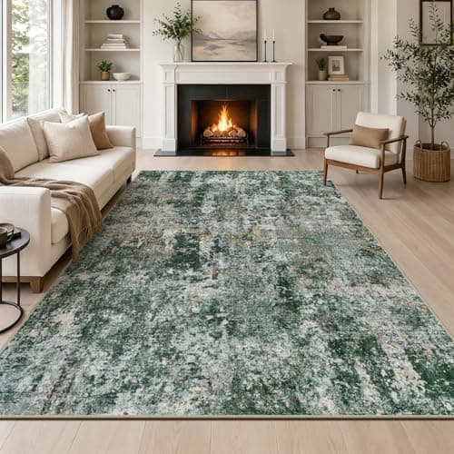 Image of Capslpad Green Abstract Area Rug 160x230cm Modern Short Pile Soft Faux Wool Living Room Rug Washable Indoor Rug Non Slip Minimalist Floor Mat Rugs for Living Room Bedroom Office Area Kitchen Decor