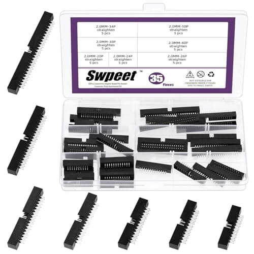Image of Swpeet 35Pcs 2.0 mm Pitch 20 24 26 30 34 40 50 Pin DIP IC Sockets Adaptor Assortment Kit, DIP IC Connector, Box Header Connector, Double Row Straight Pin Header for PCB Board