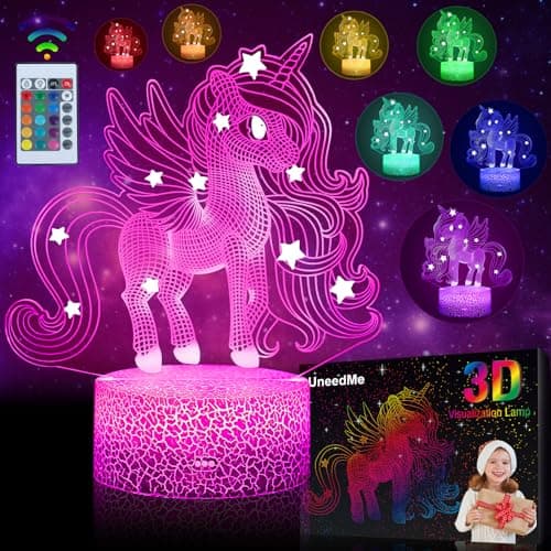 Image of Unicorn Night Light for Kids, Unicorn Gifts for Girls Toys for Kids Age 3 4 5 6 7 8 9+ Years Old, 3D Light lamp 16 Colors Change with Touch Switch Remote Control Birthday Gifts Ideas for Children