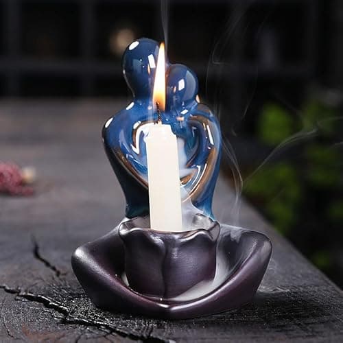 Image of XUDREZ Handmade Backflow Incense Cute Ceramic Burner Waterfall Incense Holders Home Fragrance Craft Embrace Shaped