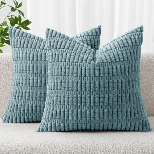 Image of MIULEE Cushion Covers 45x45 cm Corduroy Coastal Blue Square Decorative Throw Pillow Covers 18x18 Inch Boho for Living Room Sofa Bedroom Pack of 2