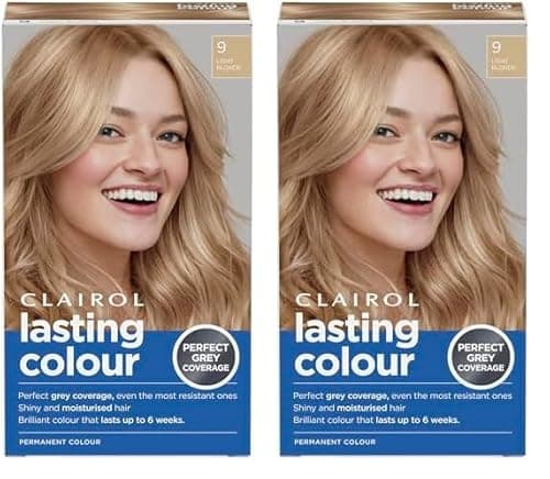 Image of Clairol Lasting Colour Permanent Hair Dye | Ideal Grey Coverage | Shiny and Moisturised Hair | 9 Light Blonde (Pack of 2)