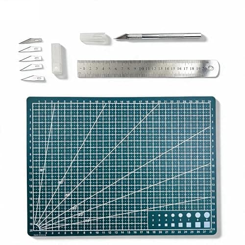 Image of A4 Self Healing Cutting Mat with Ruler Set,0.9mm Thick Craft Mat Non Slip PVC with Clear Grid Lines | Precision Cutting Board for DIY Artwork Sewing & Model Making(Green)