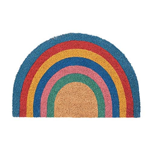 Image of Nicola Spring Half Moon Coir Door Mat - 60 x 40cm - Rainbow Pastel - Pack of 1 - Decorative Indoor Front Door Floor Mat Entry Dirt Trapper Rug Outdoor Boot Scraper Non Slip Backing Doormat