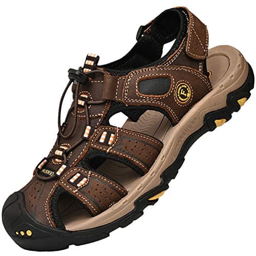 Image of Lvptsh Men's Sports Outdoor Sandals Closed Toe Summer Beach Shoes Leather Casual Trekking Hiking Outdoor Sandals,Brown,UK7