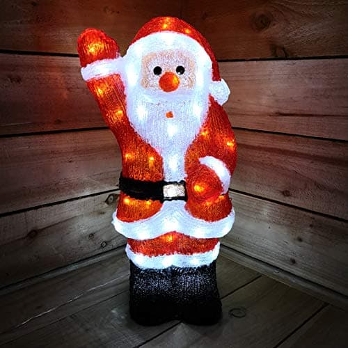 Image of Snowtime 54.5cm Tall Acrylic Waving Santa Outdoor/Indoor With 70 Ice White LEDs Christmas Scene Decoration