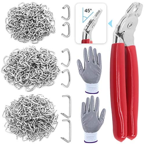 Image of Glarks 362Pcs Hog Ring Pliers Kit with 360Pcs Steel Hog Rings (1/2'' 3/4'' 3/8'') and Anti-Cutting Gloves for Upholstery, Fencing, DIY Craft, Furniture and More