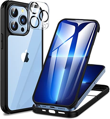 Image of CENHUFO Compatible with iPhone 13 Pro Max Case Built-in Glass Screen Protector with Camera Lens Protector, Full Body Heavy Duty Protective Phone Case for iPhone 13 Pro Max case Shockproof -Black