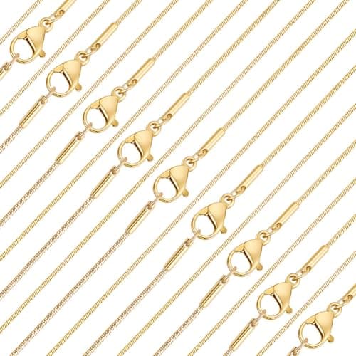 Image of Beebeecraft 10Pcs Snake Chain Necklaces 17.7 Inch Long 0.9mm Thin 18K Gold Plated Stainless Steel Serpentine Chain with Lobster Clasp Round Necklace for Women Men Choker Jewellery Gifts