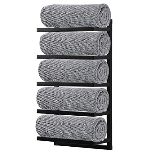 Image of House of Home Luxury Wall Mounted Towel Storage Rack, 58cm High, Bathroom Towel Rail & Rolled Towel Holder, Bath Storage Organiser
