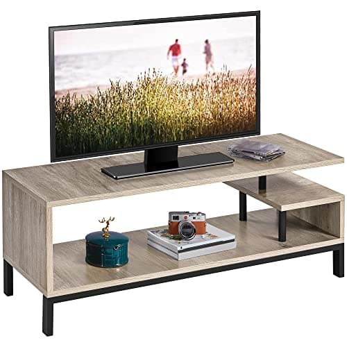 Image of Yaheetech TV Stand for TV up to 55 inch, Wooden Entertainment Center with Metal Frame, Industrial TV Cabinet with Storage Shelf for Living Room, Grey, 106 x 39.5 x 40cm