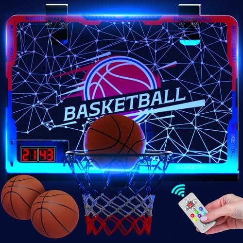 Image of SKERITO Mini Basketball Hoop for Kids with LED Lights, Automatically Scoring Indoor Set, Wall Mounted Includes 3 Balls Toy Gifts for Boys Girls
