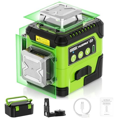 Image of HUEPAR Laser Level 360 Self Leveling with LCD Screen, 3 x 360° High Brightness Rechargeable 3D Lazer Leveler Tool for Construction and Picture Hanging, Strong Magnetic Bracket&Hard Carry Case -Y03CG