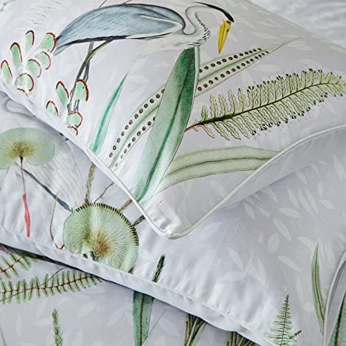 Image of Paoletti Aaliyah Housewife Pillowcase Set, Cotton, Multi,White/Green/Gray,50cm x 70cm