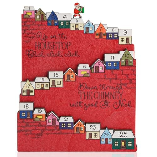 Image of Climbing Santa Advent Calendar, Wooden Stairs 25-Day Countdown to Christmas Advent Calendar, Traveler Santa Claus on Ladder, Christmas Countdown Calendar Decoration for Home Offices Desk Decor