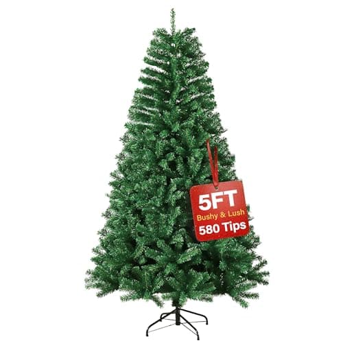 Image of 5ft Premium Christmas Tree 580 Branch Tips Green Xmas Trees Bushy Artificial Christmas Tree Pine Tree with Metal Stand Easy to Assemble Realistic Spruce Branches Christmas Tree for Indoor and Outdoor
