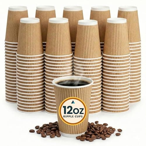 Image of Nationwide Paper Coffee Cups 12oz (355ml) Brown Ripple Triple-Wall Insulated Disposable Cups for Hot Drinks, Takeaway Coffee, Tea and Espresso, Cafe, Catering, Office and Events (Pack of 30)