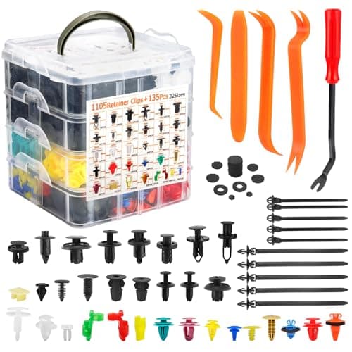 Image of 1240Pcs Car Retainer Clips & Fasteners Kit – 32 Universal Sizes Nylon Bumper, Fender Rivets, Door Panel Clips, and Plastic Rivets with 10 Cable Ties and Removal Tool for Toyota, Ford, Benz, Chevy