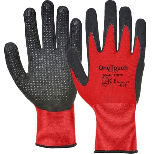 Image of A406 3 Pairs Strong Grip Dotted Work Gloves Red Nitrile Coated Safety Gloves for Builders, Construction & General Maintenance (X-Large/10)
