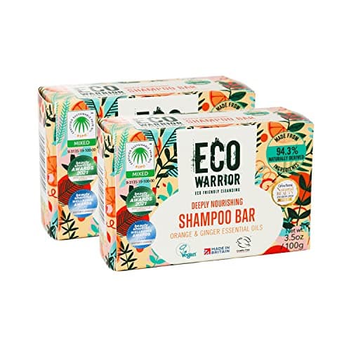 Image of Eco Warrior Deeply Nourishing Shampoo Bar Duo Pack 100gx2 | Vegan, Cruelty Free, Natural, No SLS or Parabens| Cleansing & Hydrating Pink Clay, Pure Orange & Ginger Essential Oil | Gifts for Her or Him