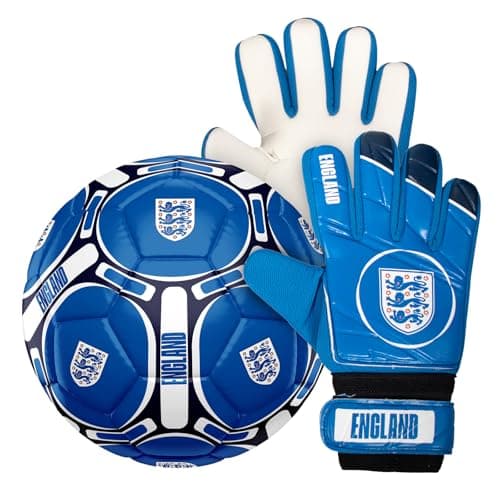 Image of England Official Size 4 Football & Boys Goalkeeper Gloves Junior Gift Set