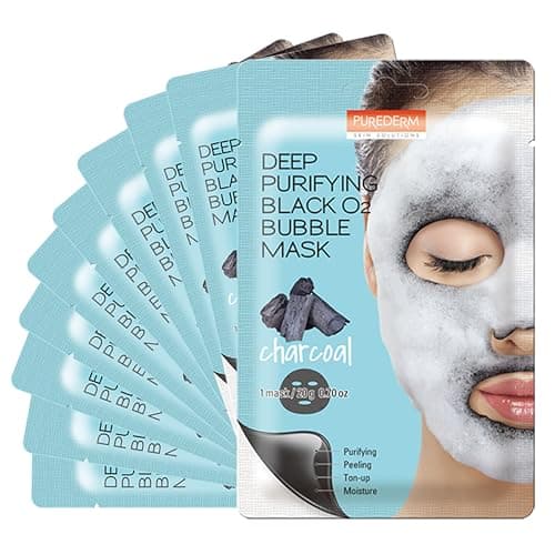 Image of Purederm Deep Purifying Black O2 Bubble Mask Charcoal Facial Sheets with Detoxifying and Moisturizing Action