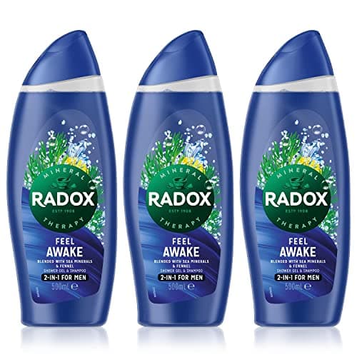 Image of Radox for Men Shower Therapy 2 in 1 Showergel and Shampoo Fennel and Sea Minerals 3x500ml Bottles