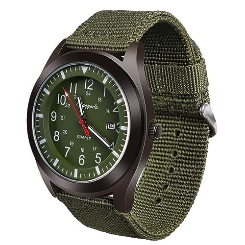 Image of Vicloon Mens Watch, Analogue Quartz Watch, Military Watch Glow in The Dark Watches for Date Window and Green Nylon Strap Army Tactical Sports Minimalist Watches (White Window)