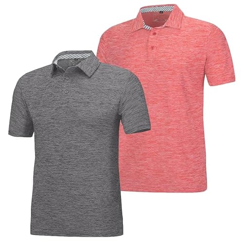 Image of Blu Apparel Mens Golf Polo Shirts Breathable Quick Dry 4-Way Stretch Moisture Wicking Soft Golf Shirts for Men (UK, Alpha, 3XL, Regular, Regular, Charcoal & Red Marl)