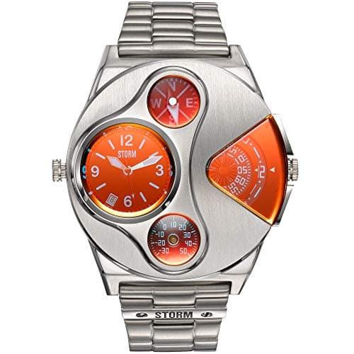Image of STORM V2 Navigator (Lazer Red) Men's Dual time Gadget Watch with Thermometer, Compass and Date Feature in Brushed Stainless Steel