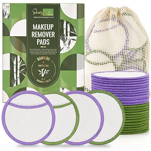 Image of Start Makers Reusable Makeup Remover Pads, Premium Eco-Friendly 24PCS Cotton Pads Soft Bamboo Face Pads for All Skin Types Double-Sided & Organic Washable Cotton Wool Pads w/ Laundry Bag, 0.14 kg