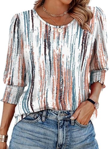 Image of Aokosor Womens Tops 3/4 Sleeve T Shirts for Women UK Crew Neck Tunic Womens Blouses Ladies Tops Size 6-8 White tie dye