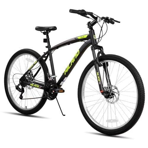 Image of Hiland 26 Inch Mountain Bike, 18 Speed MTB with Dual Disc Brake, Mountain Bike for Men Women, High Carbon Steel Frame Bicycle, Yellow