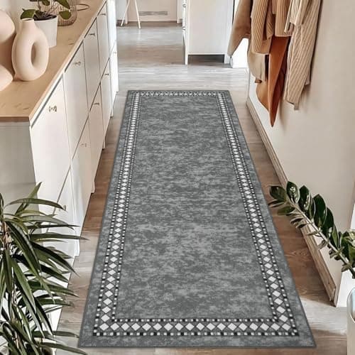 Image of Homcomodar Runner Rugs for Hallways Grey 65x180 Non Slip Extra Long Hallway Runners Nylon Kitchen Runner Washable Low Pile Carpet Runners for Hallway Kitchen Entryway