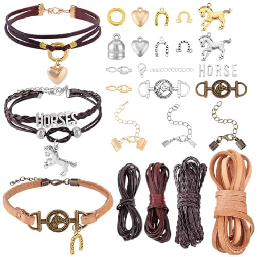 Image of PH PandaHall Horse Bracelet Making Kit Horse Charms for Handmade Jewellery All in One Bracelet Making Set with Chains & Waxed Cord Gifts for Party Favors Dector