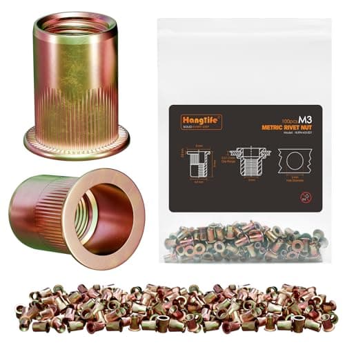 Image of HANGLIFE Rivet Nut, M3 Metric Rivnut - Flat Head Nutserts, Zinc Plated Carbon Steel Knurled Body Threaded Insert Nuts, 100 Pieces