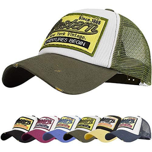 Image of UMIPUBO Baseball Cap Mesh Hats for Men Women Unisex Embroidered Letter Patch Casual Hats Hip Hop Sun Hats (Army Green)