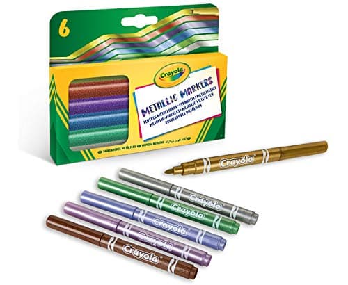 Image of CRAYOLA Metallic Markers - Assorted Colours (Pack of 6) | Unique Colours that Shimmer Just Like Real Metal! | Kids Arts & Crafts | Ideal for Kids Aged 3+
