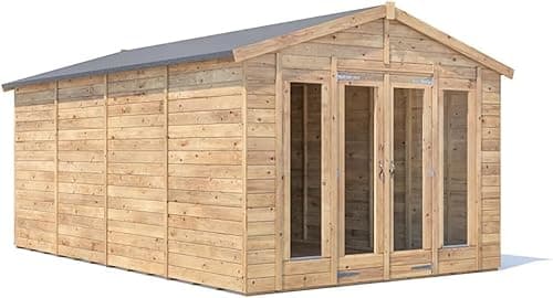 Image of Dunster House Summerhouse 3m x 4.8m Apex Roof, Fully Pressure Treated Timber, 15mm Tongue and Groove, walls Roof and Floor, 4mm Toughened Glass, Superfelt and Fixings Included