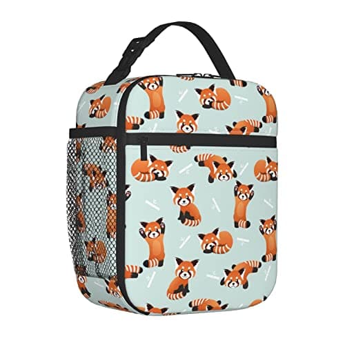 Image of tiehrpr Cute Red Panda Reusable Insulated Lunch Box Cooler Tote Bag Unisex Handle Lunchbox For Office/Hiking/Camping/Picnic/Beach