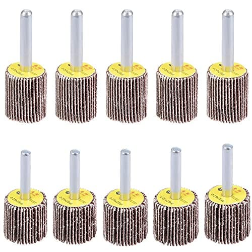 Image of Juliyeh 10 Pcs Flap Wheelset Include 5 Pcs 20mm & 5 Pcs 25mm, 80 Grit Sanding Wheel with 3mm Mandrel Shank for Rust Removal and Polishing.