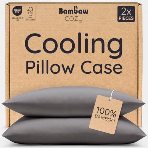Image of Bambaw 50x75 Bamboo Pillow Cases, 2 Pack, Breathable & Temperature Balancing Pillowcases, 100% Bamboo Pillowcase Dustmite Proof, Envelope Closure, Anti Allergy Pillow Cases 2 Pack 50x75 cm (Dark Grey)
