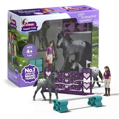 Image of SCHLEICH Horse Club – 15 PC Tournament Training Set with Poseable Lisa Figurine, 2 Horse Figures and Riding Accessories – Realistic Horses for Girls and Boys – Animal Figures for Kids Ages 5+ | 42776