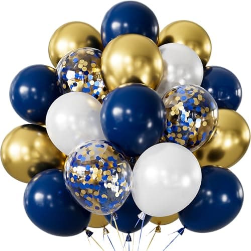 Image of Adeyoo Navy Blue and Gold Balloons - 12 Inch Navy Blue Balloons, Graduation Balloon with Glitter Blue Gold Confetti Balloon for Retirement Graduation New Year Eve Birthday Wedding Party Decorations
