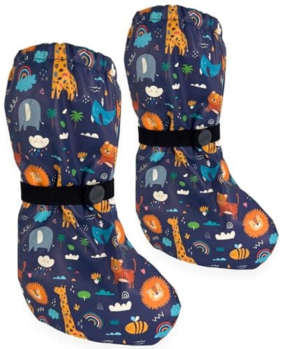 Image of HECKBO Baby rain Booties 18 to 24 Months - Waterproof with Fleece Lining - Jungle - Outdoor mud Shoes for Babies & Toddlers
