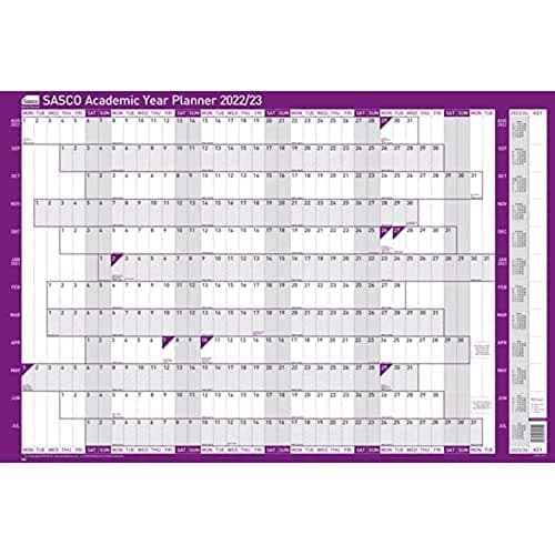 Image of Sasco 2022/23 Academic Year Wall Planner with wet wipe Pen & sticker pack, Purple, Poster Style, 915W x 610mmH, 2410165