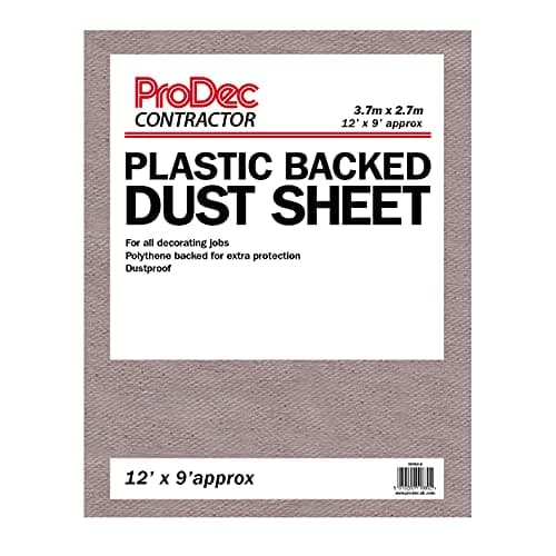 Image of ProDec Contractor 12ft x 9ft Contractor Poly Backed Dust Sheet Drop Cloth For Painting Decorating Covering Stairs, Hallways, Corridors and Floors, Absorbs Spills, No Soak Through, Reusable